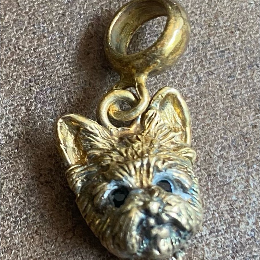 Custom Yorkie charm sterling with gold wash fits Pandora Yorkshire Terrier